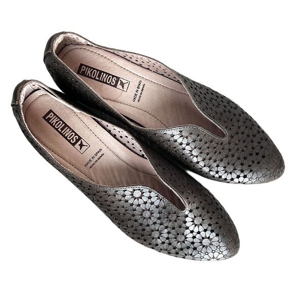 PIKOLINOS Shoes Euro 38 Olive Green Pretty Floral Flower Cutouts Stacked Heel - Picture 4 of 10